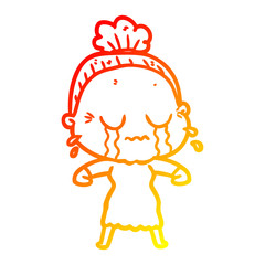 warm gradient line drawing cartoon crying old lady