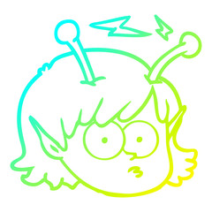 cold gradient line drawing cartoon telepathic alien space girl face