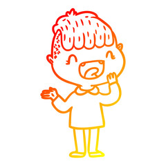 warm gradient line drawing cartoon happy boy laughing