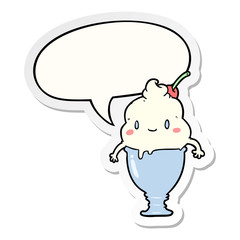 cute cartoon ice cream and speech bubble sticker