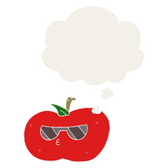 cartoon cool apple and thought bubble in retro style
