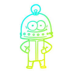 cold gradient line drawing happy carton robot with light bulb
