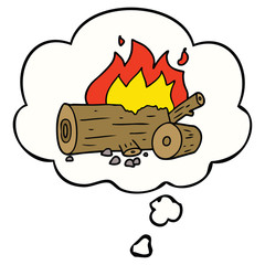 cartoon camp fire and thought bubble