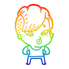 rainbow gradient line drawing cartoon surprised girl
