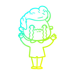 cold gradient line drawing cartoon man crying