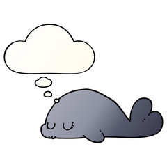 cute cartoon seal and thought bubble in smooth gradient style