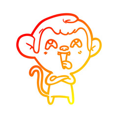 warm gradient line drawing crazy cartoon monkey
