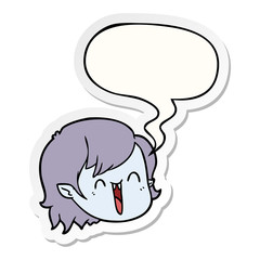 cartoon vampire girl face and speech bubble sticker