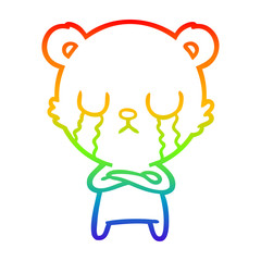 rainbow gradient line drawing crying polar bear cartoon
