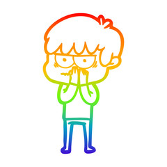 rainbow gradient line drawing annoyed cartoon boy