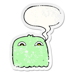 cartoon ghost and speech bubble distressed sticker