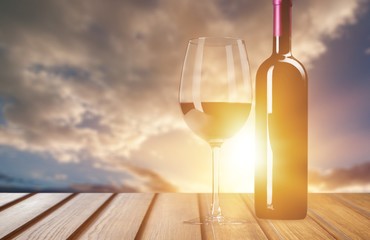 Red wine glass  on  background