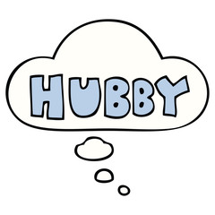 cartoon word hubby and thought bubble