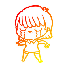 warm gradient line drawing cartoon woman crying