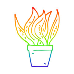 rainbow gradient line drawing cartoon house plant