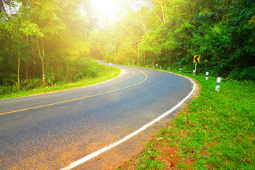 Road in the pine forest, number 1090, travel to Thee Lor Su Waterfall, Umphang District, Thailand      