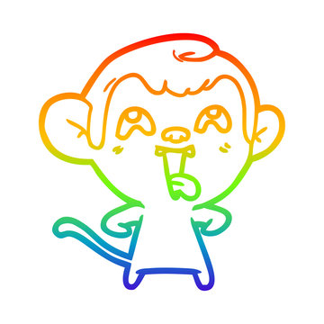 recommend clip art: rainbow gradient line drawing crazy cartoon monkey