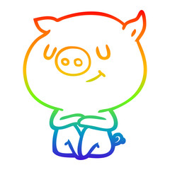 rainbow gradient line drawing happy cartoon pig