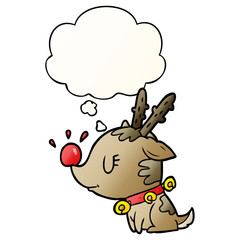 cartoon christmas reindeer and thought bubble in smooth gradient style