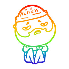 rainbow gradient line drawing cartoon worried man with beard