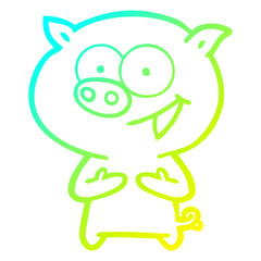 cold gradient line drawing cheerful pig cartoon