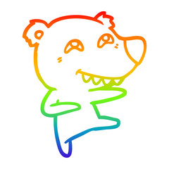 Obraz premium rainbow gradient line drawing cartoon bear showing teeth while dancing