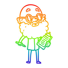 rainbow gradient line drawing cartoon curious man with beard and sunglasses