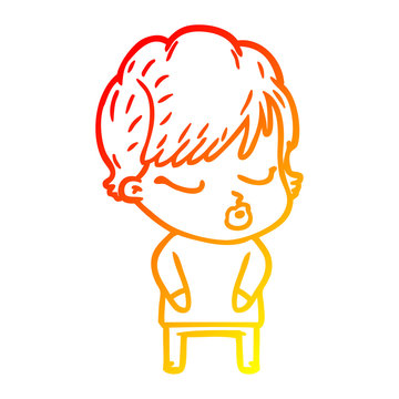 recommend clip art: warm gradient line drawing cartoon woman with eyes shut