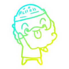 cold gradient line drawing man with beard sticking out tongue