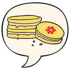 cartoon biscuit and speech bubble in comic book style