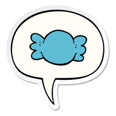 cartoon wrapped candy and speech bubble sticker