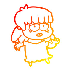 warm gradient line drawing cartoon tired woman
