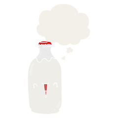 cute cartoon milk bottle and thought bubble in retro style