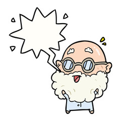 cute cartoon surprised old man and speech bubble