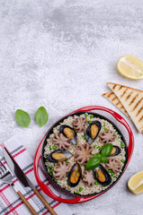 Seafood with brown rice
