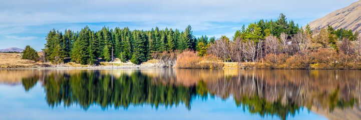 Trees reflection lake landscape panorama