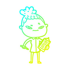 cold gradient line drawing cartoon woman