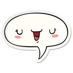 cute happy face cartoon and speech bubble sticker