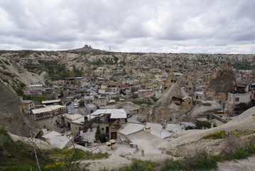 Scenic view of Goreme town with beautiful landscape of fairy chimney