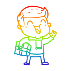 rainbow gradient line drawing cartoon happy man