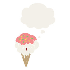 cartoon ice cream and thought bubble in retro style