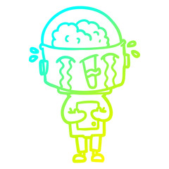 cold gradient line drawing cartoon crying robot