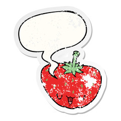 cartoon strawberry and speech bubble distressed sticker