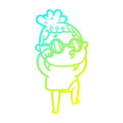 cold gradient line drawing cartoon woman wearing sunglasses