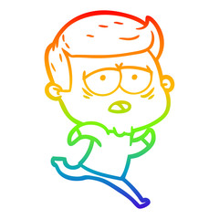 rainbow gradient line drawing cartoon tired man