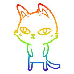 rainbow gradient line drawing cartoon cat with bright eyes