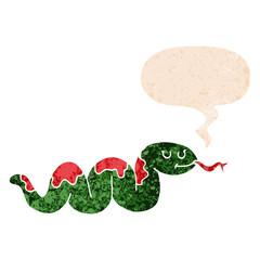 cartoon snake and speech bubble in retro textured style