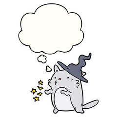cartoon cat wizard and thought bubble