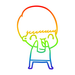 rainbow gradient line drawing happy cartoon boy