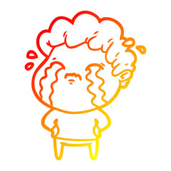 warm gradient line drawing cartoon man crying
